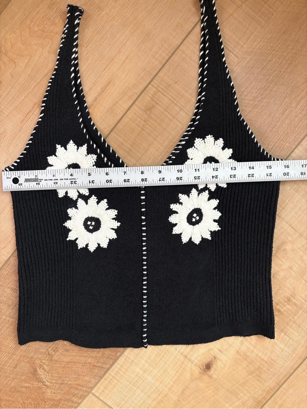 Pilcro Black Tank Top with Cream Daisy Crochet Appliqué - Picture 12 of 12